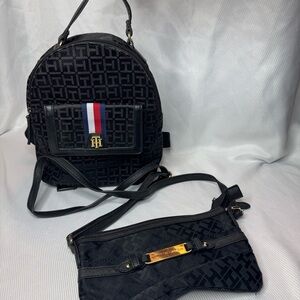 Tommy Hilfiger Monogram Logo Mini Backpack Black & Purse with shoulder strap